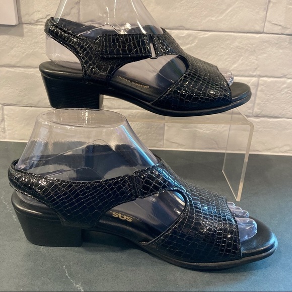 SAS sz 7.5 Suntimer Heel Strap Sandal black patent croc - Picture 7 of 13